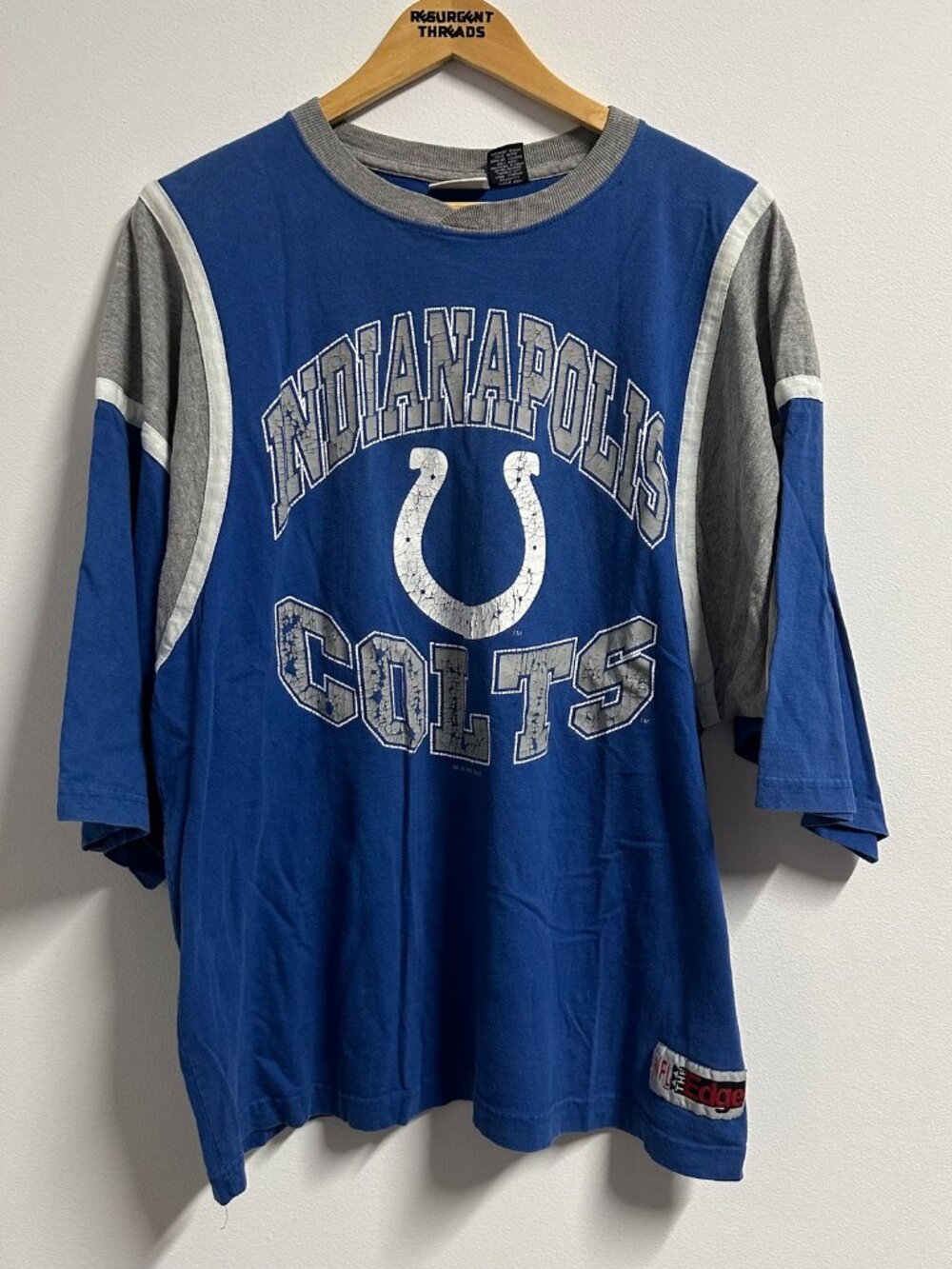 Vintage 90s NFL Indianapolis Colts Tshirt Blue Quarter Sleeve Large